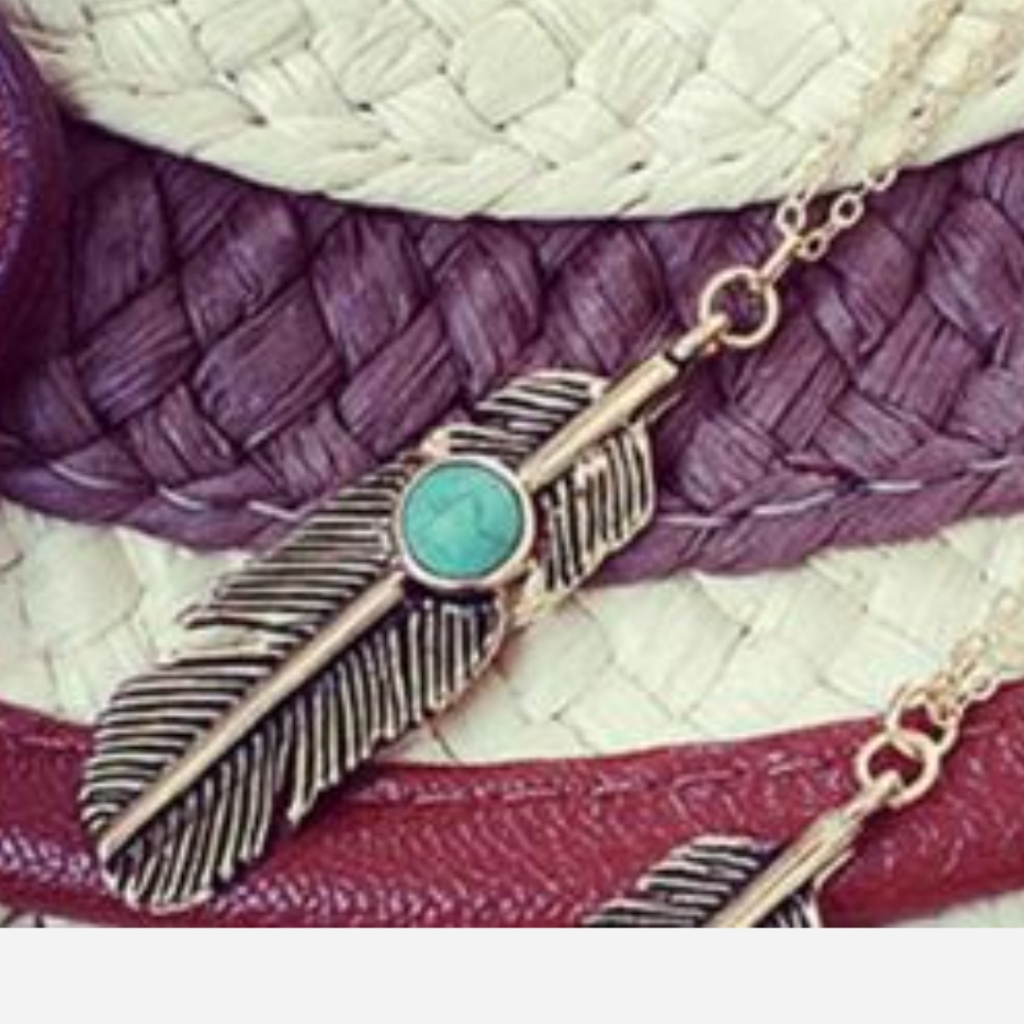 TurquoiseBlue Gold Feather Necklace With Earrings 8$